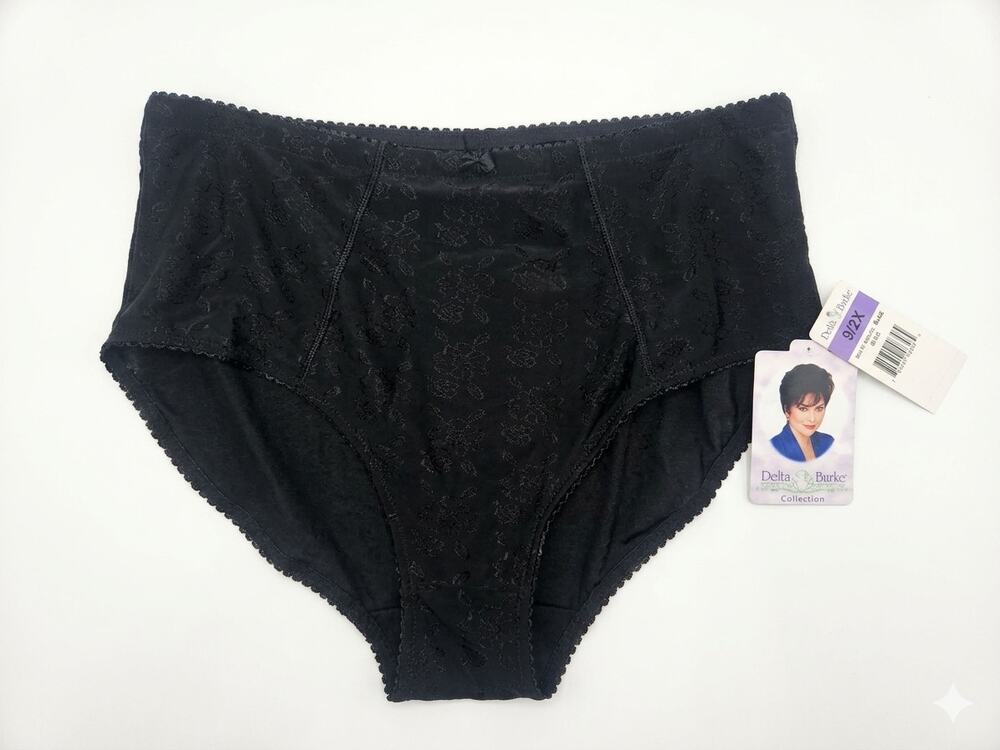 NEW Vintage 90s Delta Burke 2X Black High Waist Satin Panties Underwear